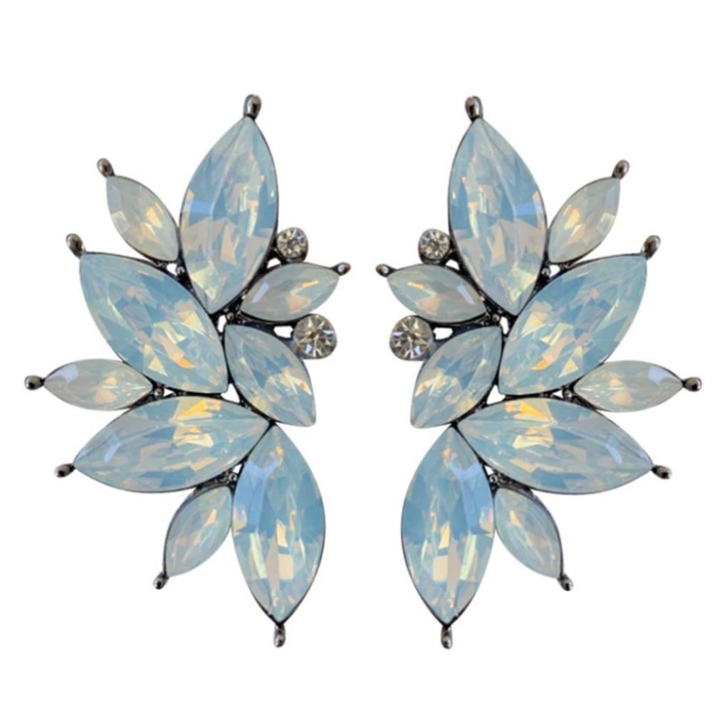 Gun Metal Black with White Opal Crystal 80's Punk Rock Starburst Earrings